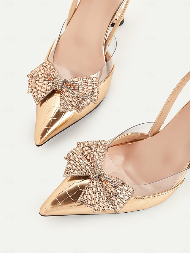 Detail Heels - with Quilted Bow Women's Slingback Gold