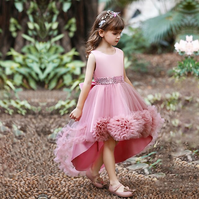 Kids Solid Short Colored Girls' Flower Dress Girl
