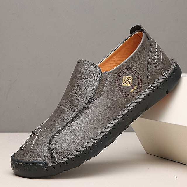 Men's Beige Genuine Faux Leather Moccasins – Handmade