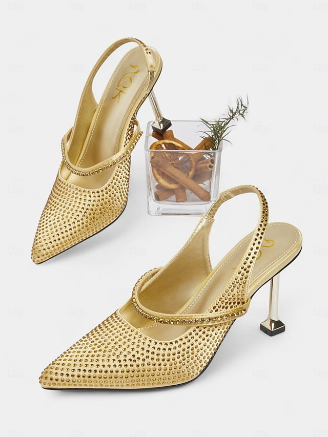 Toe Pointed Women's Rhinestone - Gold Heels Sparkly