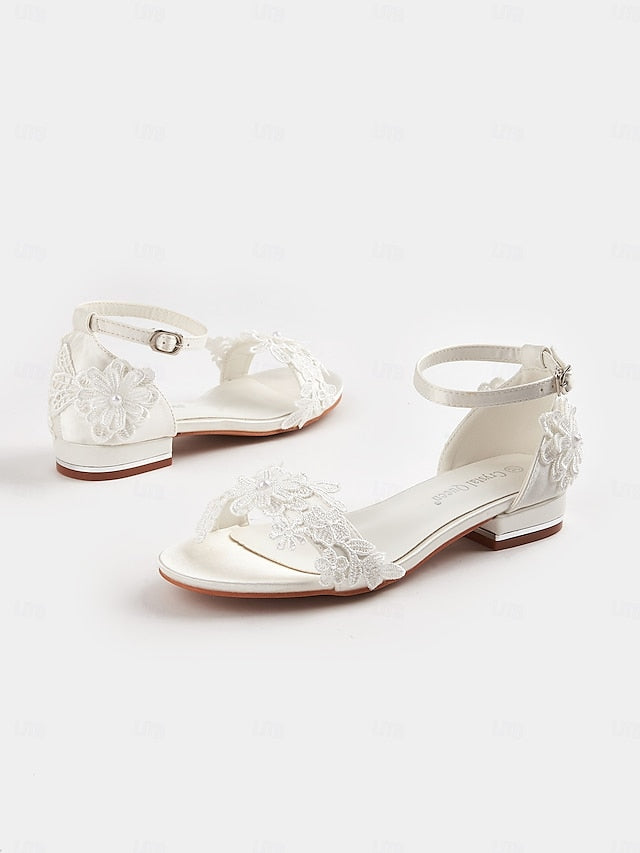 Women's – Lace Flat Bridal Sandals Wedding White Elegant