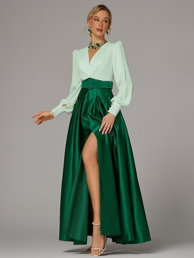 Split High Gown Guest Wedding Evening A-Line Floor Formal Dress
