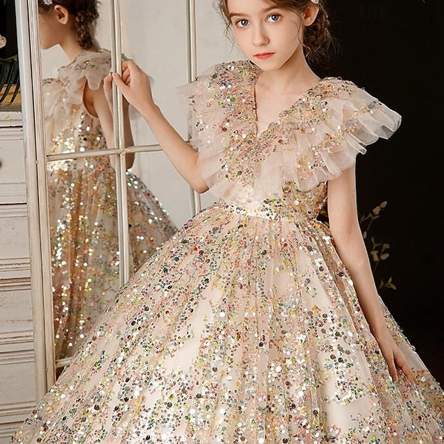 Party Solid Girl 3/4 Dress Kids Color Flower Girls'