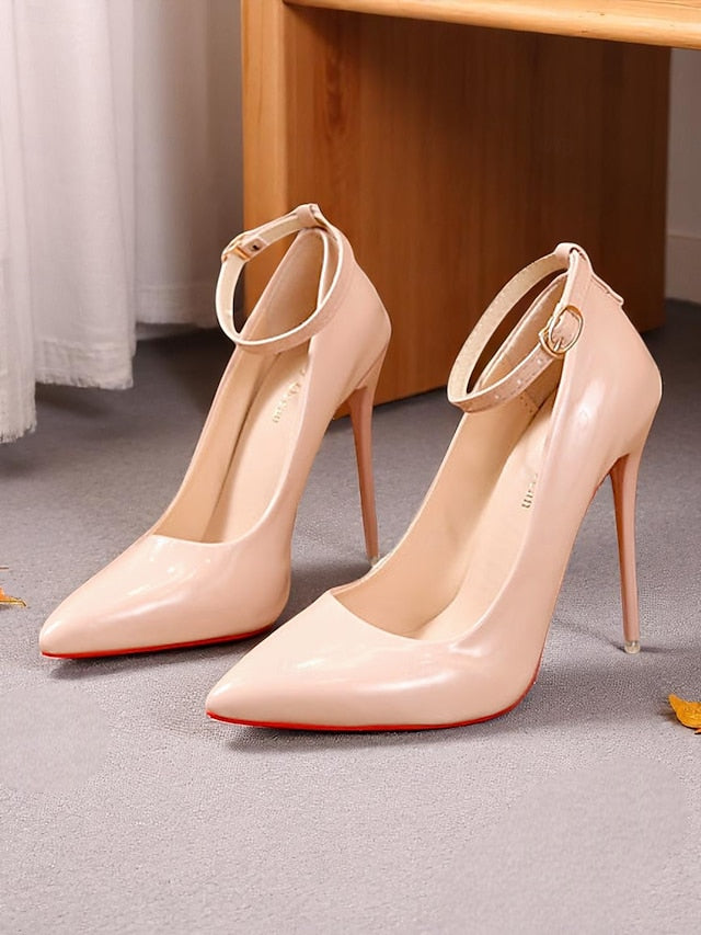 Heels Leather Patent Women's Ankle Stiletto with Black