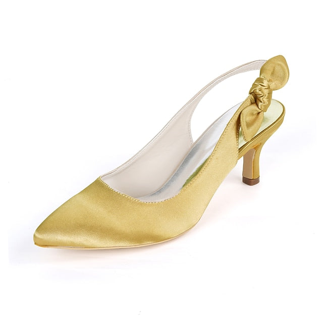 Toe - with White Bow Tie Pointed Heels Women for Slingback