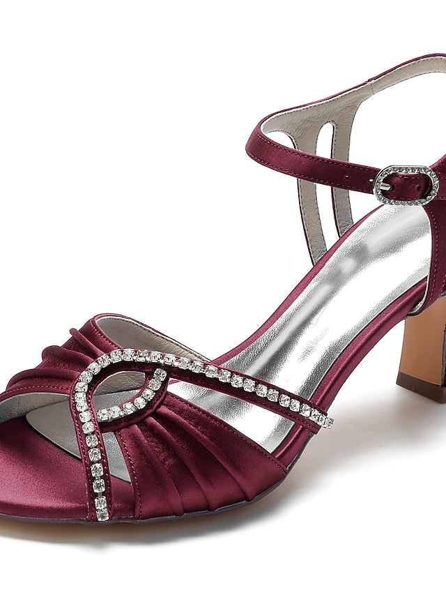 Satin – Rhinestone Sandals Blue Heeled Navy Women's