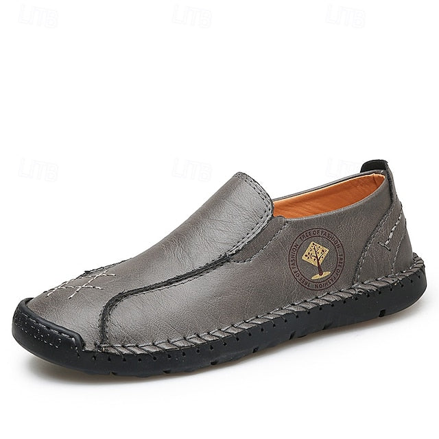 Men's Beige Genuine Faux Leather Moccasins – Handmade