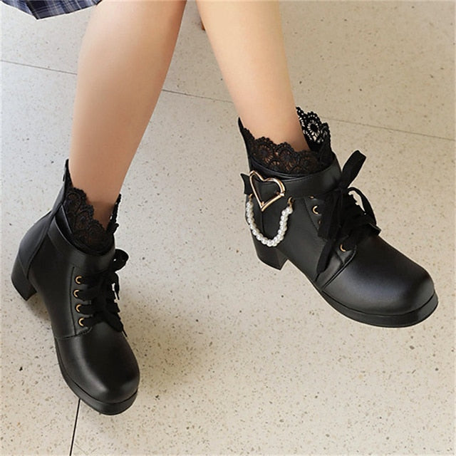 – Bridal Women's Ankle Shoes White Lace-Up Wedding Boots