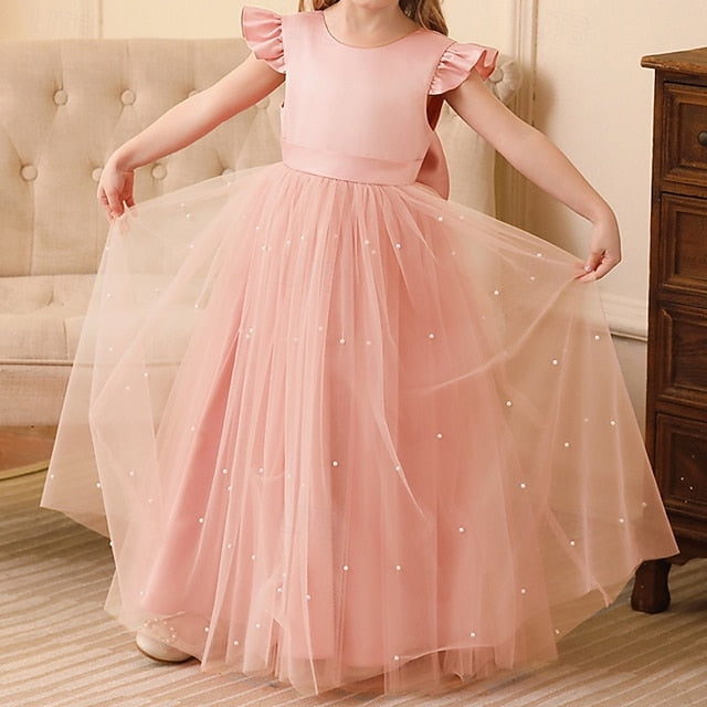 Dress Color Solid Flower Kids Party Girls' Girl
