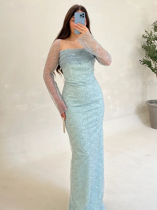 Guest Sequin Evening Dress Wedding Gown Elegant A-Line Formal