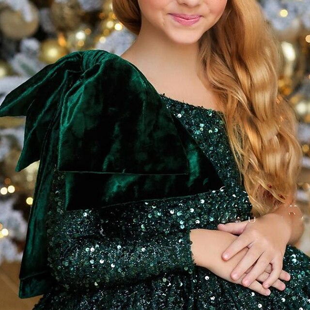 Sleeve Dress Kids Sequin Party Girls' Long Wedding Sequins