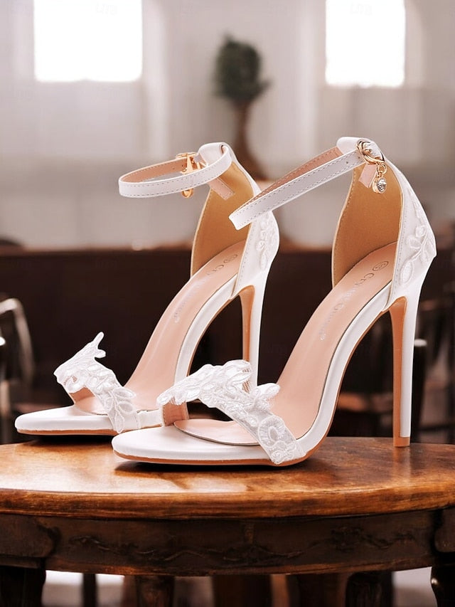 with Wedding Women's Lace Stiletto White Strap Ankle Heels