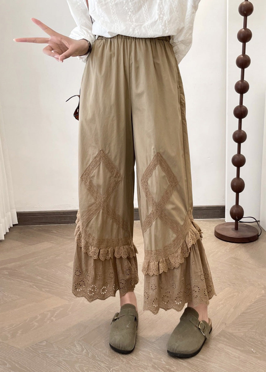 Sample2025 Summer New Apricot Lace Splicing Wide Leg Pants