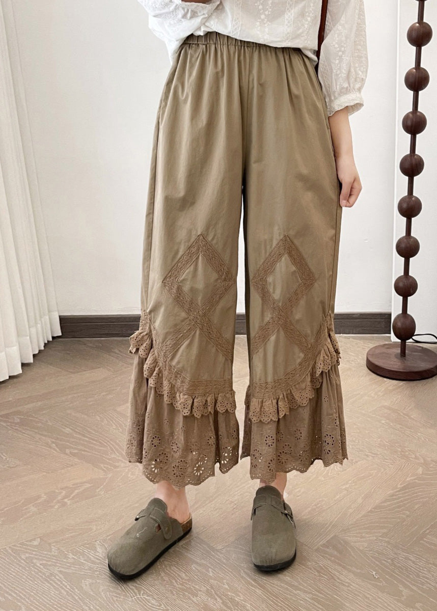 Sample2025 Summer New Apricot Lace Splicing Wide Leg Pants