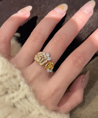 Set Gold Snake Zircon Rings Antique Piece Floral Two