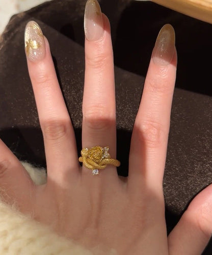 Set Gold Snake Zircon Rings Antique Piece Floral Two