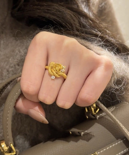 Set Gold Snake Zircon Rings Antique Piece Floral Two