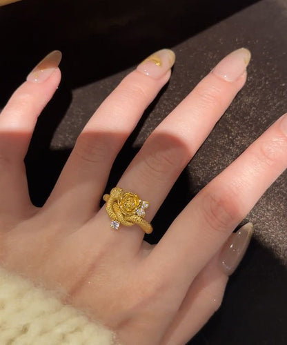 Set Gold Snake Zircon Rings Antique Piece Floral Two