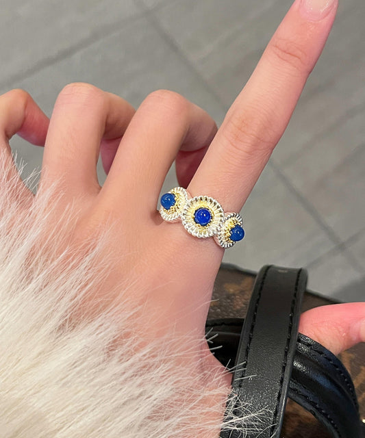 Blue Zircon Rings Chalcedony Art Daisy Little Alloy