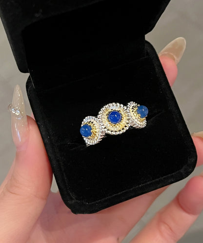 Blue Zircon Rings Chalcedony Art Daisy Little Alloy