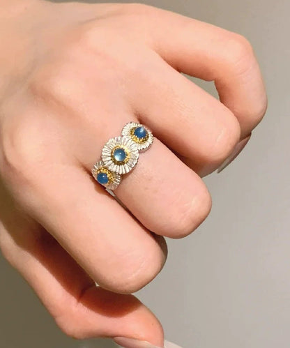 Blue Zircon Rings Chalcedony Art Daisy Little Alloy