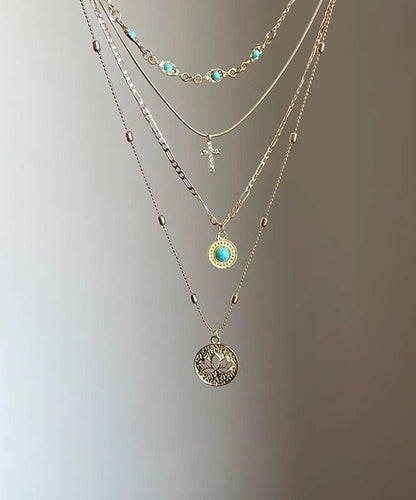 Out Turquoise Tassel Necklace Layered Gold Art Pendant Overgild Hollow Silver Sterling