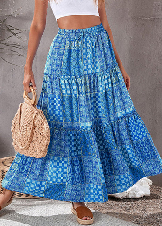 Skirts Pockets Summer Blue Maxi Waist Elastic