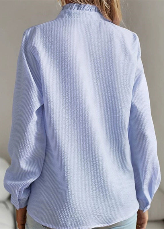 Solid Sleeve Shirt Blue Ruffled Puff Patchwork