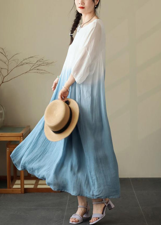 Wholesale SampleBlue Wrinkled Cotton Dresses O Neck Summer