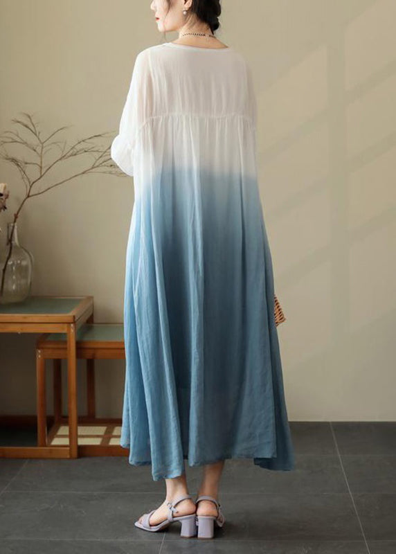 Wholesale SampleBlue Wrinkled Cotton Dresses O Neck Summer