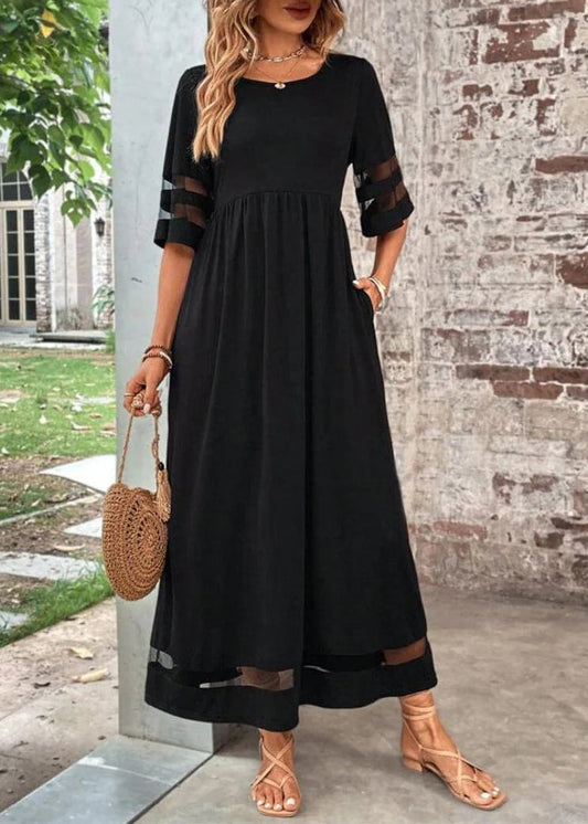 Wholesale SampleBohemian Black O-Neck Tulle Patchwork Long Dress Summer