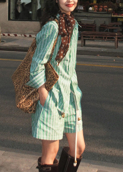 Collar Shorts Pan Shirts Striped Summer And Bohemian Two Set Green Pieces Peter