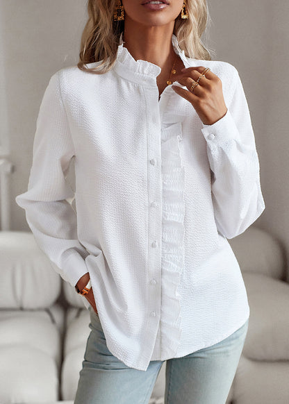 Bohemian Solid Button Fall Shirts White