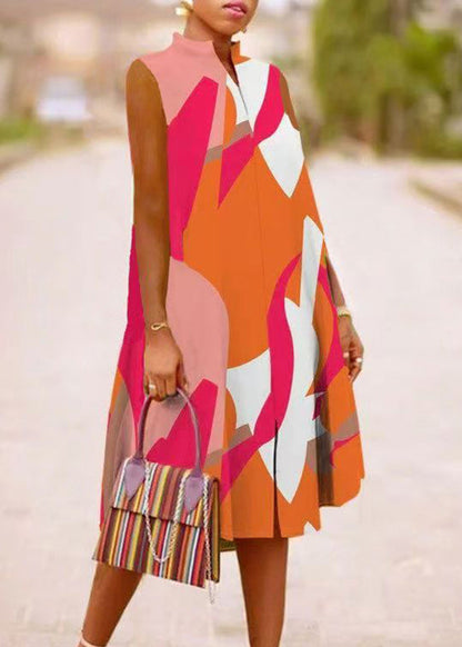 Print Stand Summer Green Dresses Boho Maxi Collar