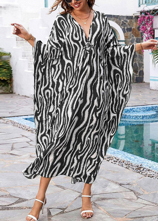 Wholesale SampleBoho Grey V Neck Print Side Open Maxi Dresses Fall