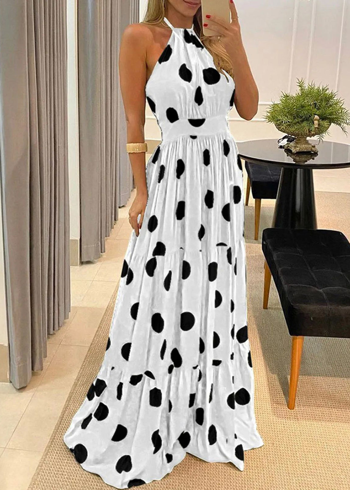 Boho Printed Slim Rainbow Sleeveless Dress Long Waistband