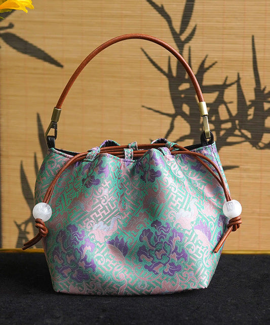 Bucket Bag Drawstring Versatile Boho Silk Print