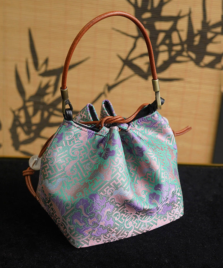 Bucket Bag Drawstring Versatile Boho Silk Print