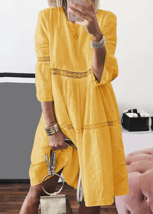 Wholesale SampleBoho Yellow O-Neck Hollow Out Long Dresses Bracelet Sleeve