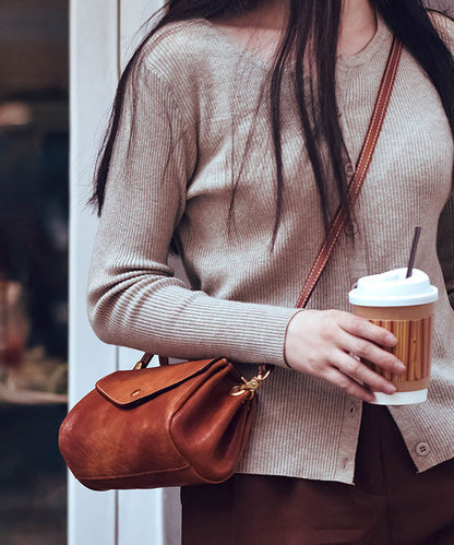 Khaki Durable Bag Cross-body Solid Leather Botique