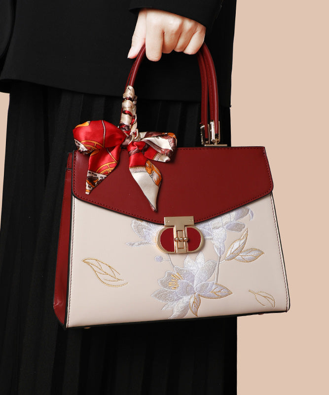 Embroidery Leather Colorblock Calf Tote Bag Boutique
