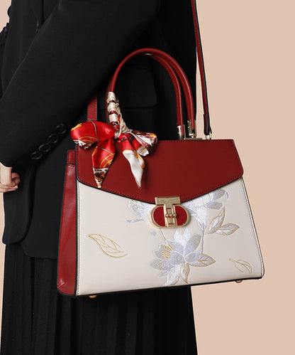 Embroidery Leather Colorblock Calf Tote Bag Boutique