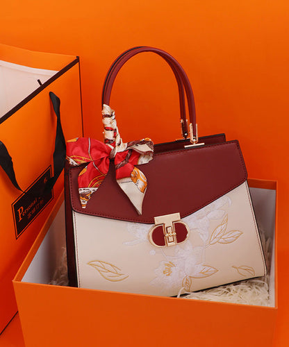 Embroidery Leather Colorblock Calf Tote Bag Boutique