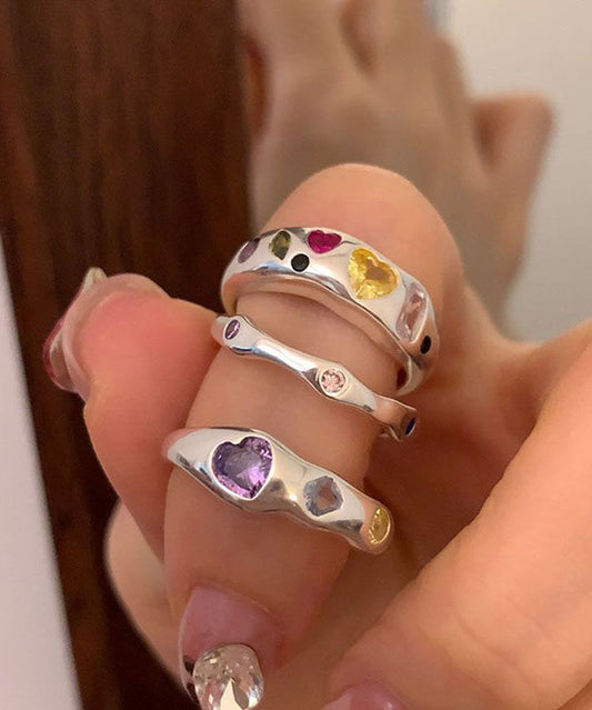 Piece Set Zircon Boutique Steel Love Rainbow Three Rings Stainless Asymmetrical