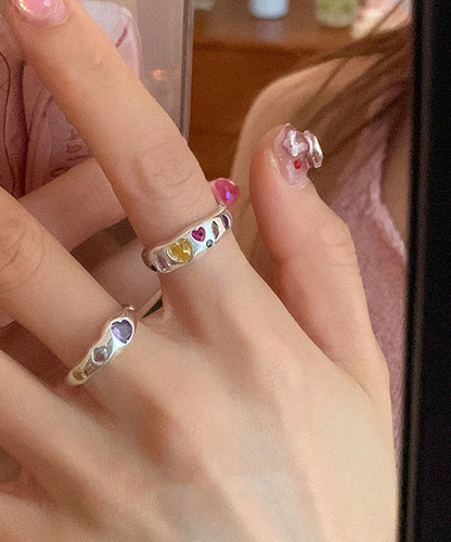 Piece Set Zircon Boutique Steel Love Rainbow Three Rings Stainless Asymmetrical