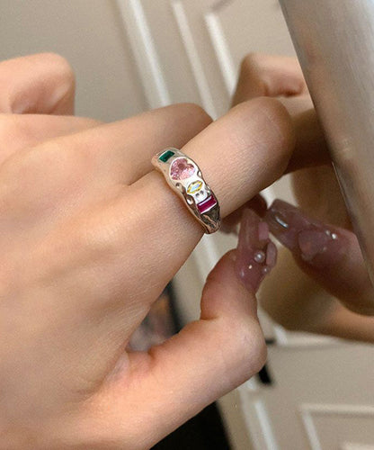 Piece Set Zircon Boutique Steel Love Rainbow Three Rings Stainless Asymmetrical