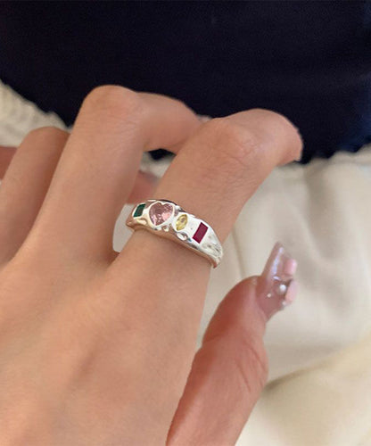 Piece Set Zircon Boutique Steel Love Rainbow Three Rings Stainless Asymmetrical