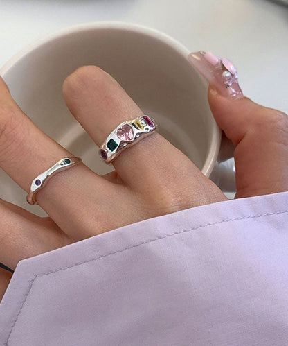 Piece Set Zircon Boutique Steel Love Rainbow Three Rings Stainless Asymmetrical