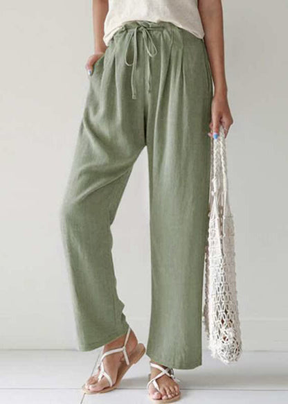 SampleCasual Blue Pockets Lace Up Cotton Pants Summer
