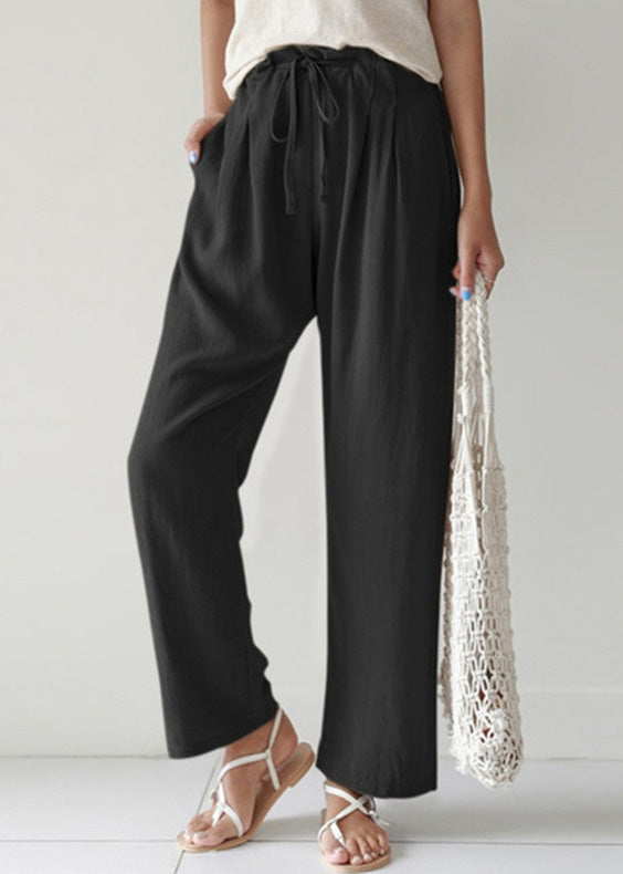 SampleCasual Blue Pockets Lace Up Cotton Pants Summer